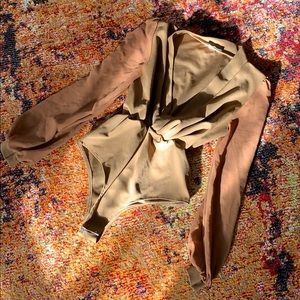 Deep V Caramel Bodysuit